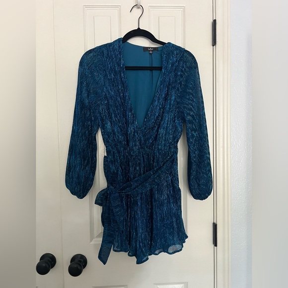 Lulus Pants - LuLu’s Shimmery Blue Wrap Romper